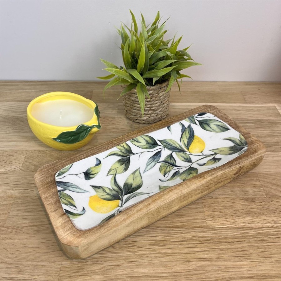 Home Accessories Carousel Shop Decorative Accessories | Lemon Orchard Handcrafted Enamelled Mango Wood Serving Platter Sharing Board