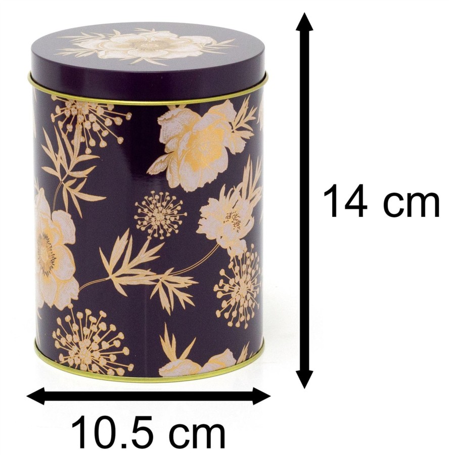 Home Accessories Carousel Shop Boxes & Baskets | 3 Piece Gold Shimmer Storage Tins | Set Of 3 Round Floral Kitchen Storage Tins