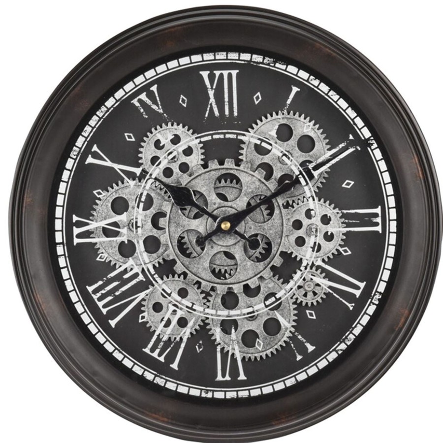 Home Accessories Carousel Shop Clocks | Industrial Retro Moving Gear Cog Wall Clock | Steampunk Vintage Style Wall Clock | Silent Wall Clock Antique Effect Distressed Round Clock