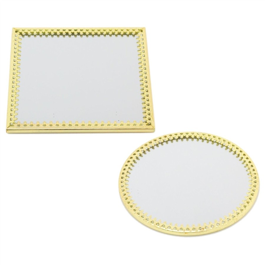 Celebrations Carousel Shop | 10Cm Decorative Mirror Glass Display Plate | Mirrored Candle Tray | Gold Glass Coaster