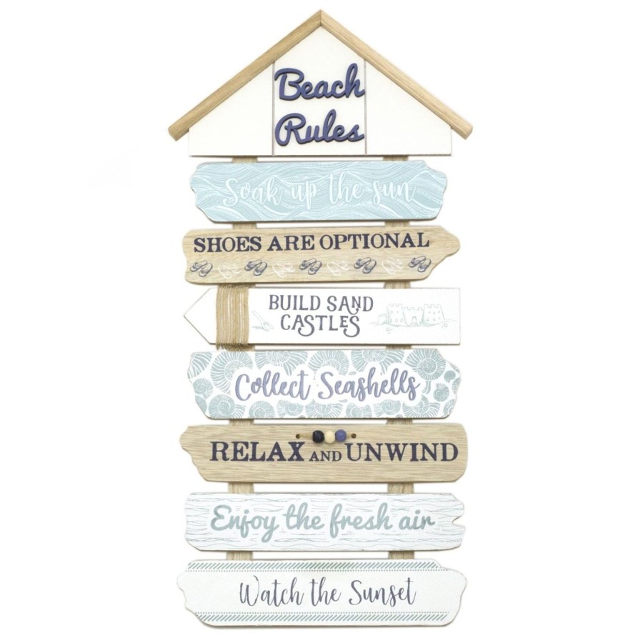 Home Accessories Carousel Shop Signs & Plaques | 50.5 Cm Beach Rules Wooden Sign Nautical Decor Wall Art - Decorative Coastal Wall Mounted Beach Hut Plaque