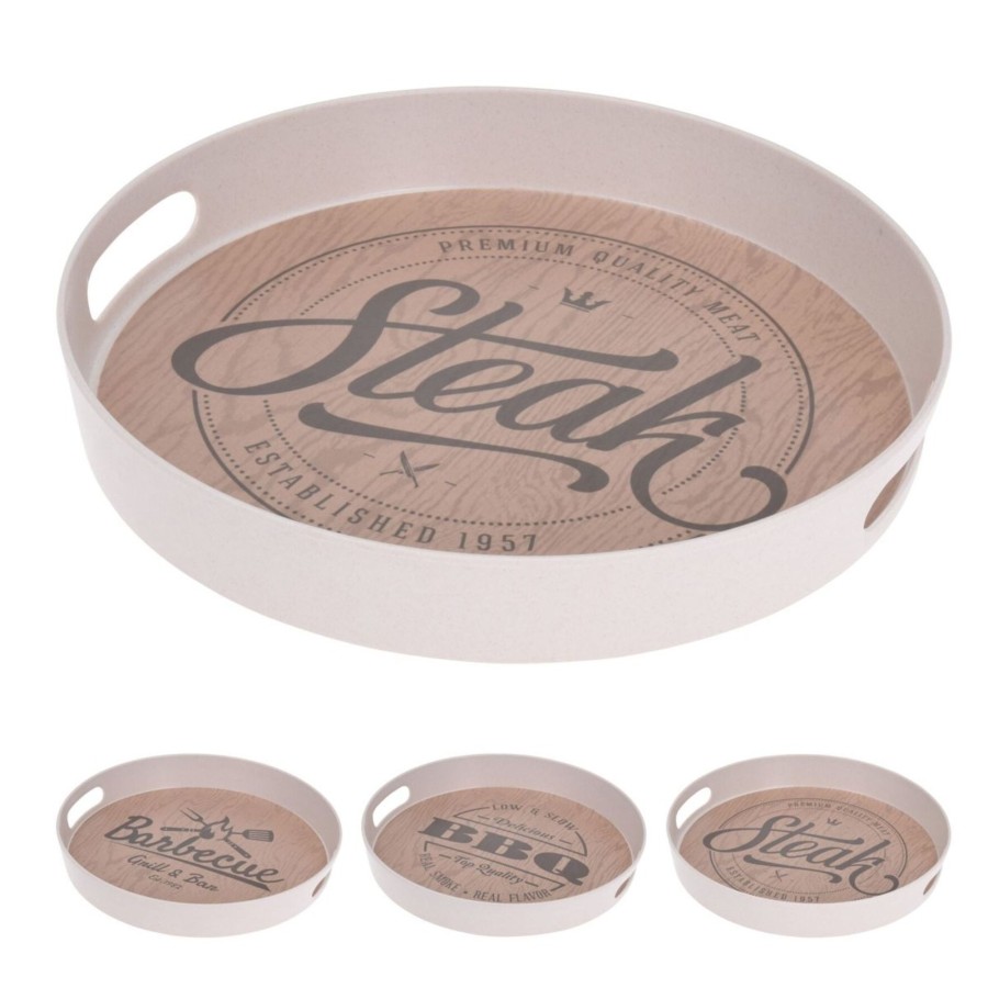 Kitchen & Dining Carousel Shop | 30Cm Bbq Melamine Serving Tray | Round Barbecue Tray Drinks Tray | Retro Style Bbq Snack Tray - Design Varies One Supplied