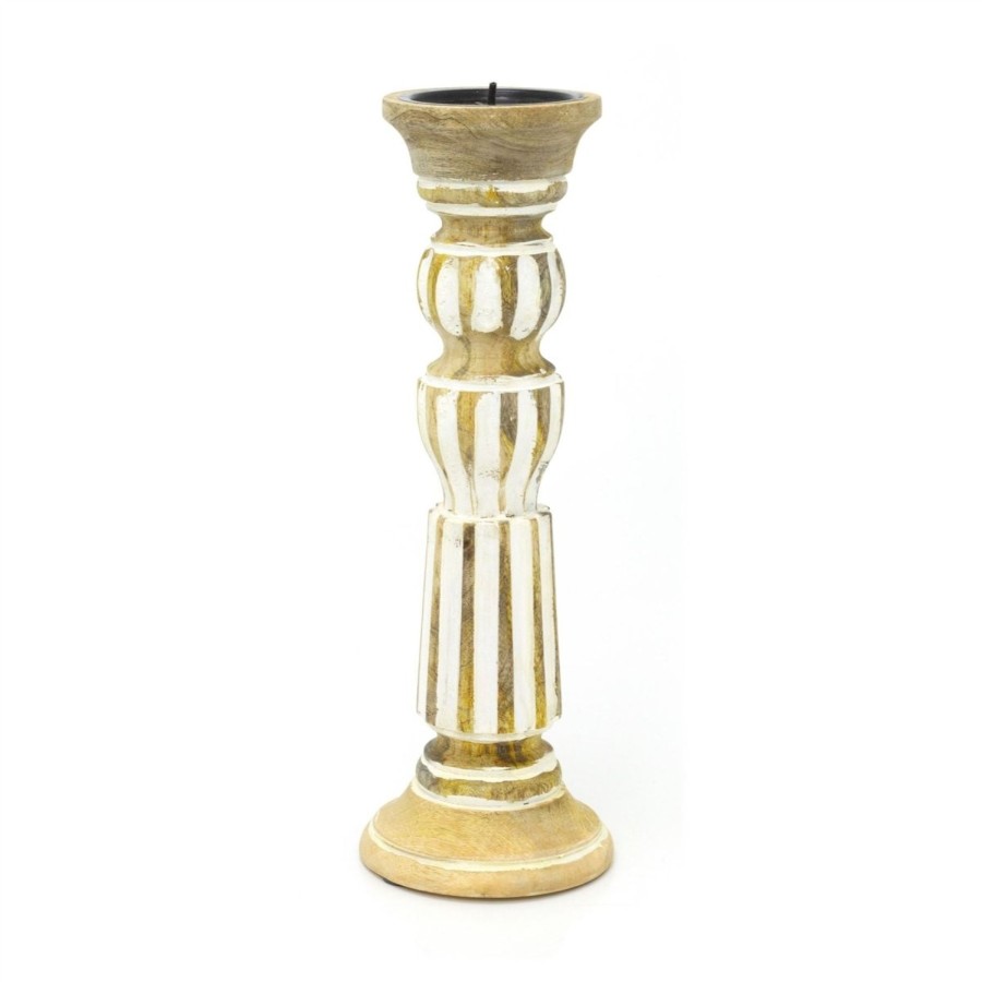 Celebrations Carousel Shop | 38Cm Traditional Tall Wooden Church Pillar Candle Holder | Large Mango Wood Spike Candlestick Holder | Rustic Candle Stick Holders Wooden Candle Stand