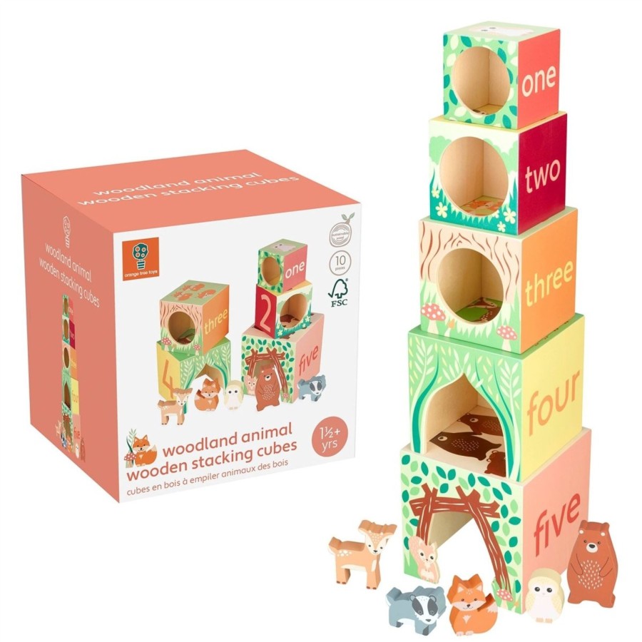 Baby & Child Carousel Shop Orange Tree Toys | Childrens Woodland Animals Stacking Cubes Wooden Stacking Toys Building Blocks