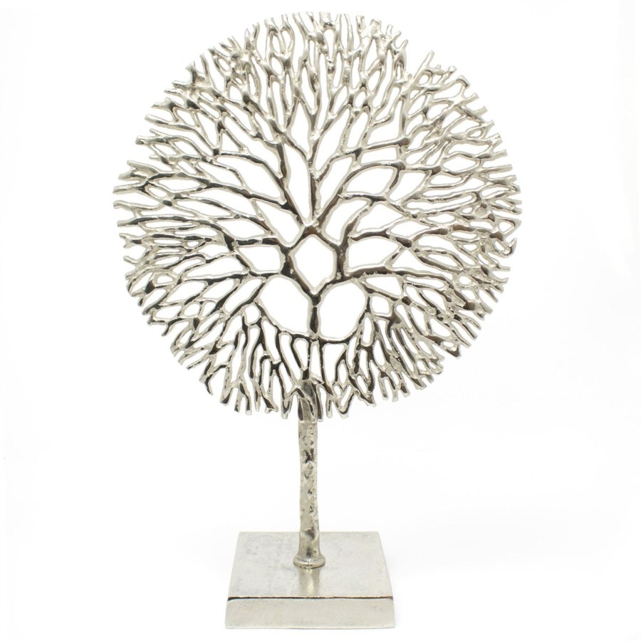 Home Accessories Carousel Shop Ornaments | Silver Coral Sculpture Decorative Ornament On Metal Stand Tree Of Life Jewellery Stand - Silver Metal Coral Ornament On Aluminium Base