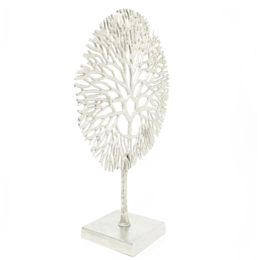 Home Accessories Carousel Shop Ornaments | Silver Coral Sculpture Decorative Ornament On Metal Stand Tree Of Life Jewellery Stand - Silver Metal Coral Ornament On Aluminium Base