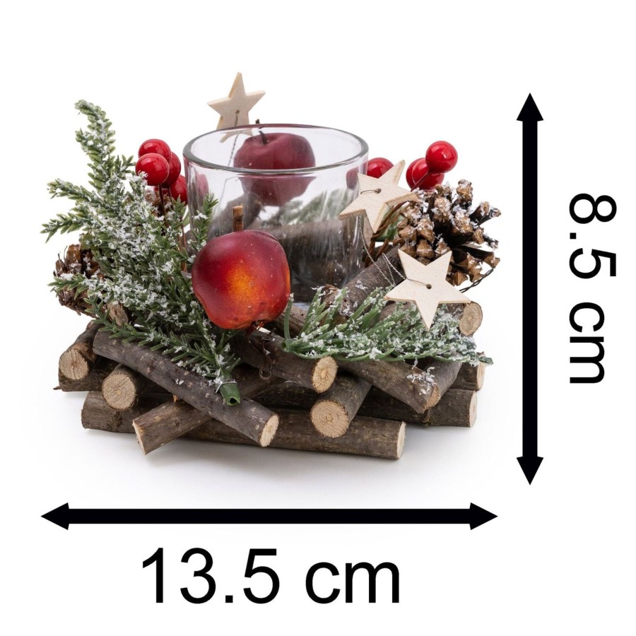 Celebrations Carousel Shop | Traditional Pinecone & Berries Wooden Christmas Wreath Tealight Candle Holder