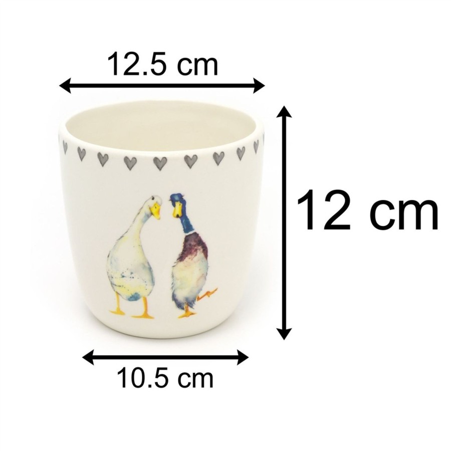 Home Accessories Carousel Shop Vases, Planters & Faux Flowers | White Ceramic Ducks Plant Pot Holder | Decorative Two Ducks Cachepot Planter | Indoor Planter Flower Pot - 12Cm