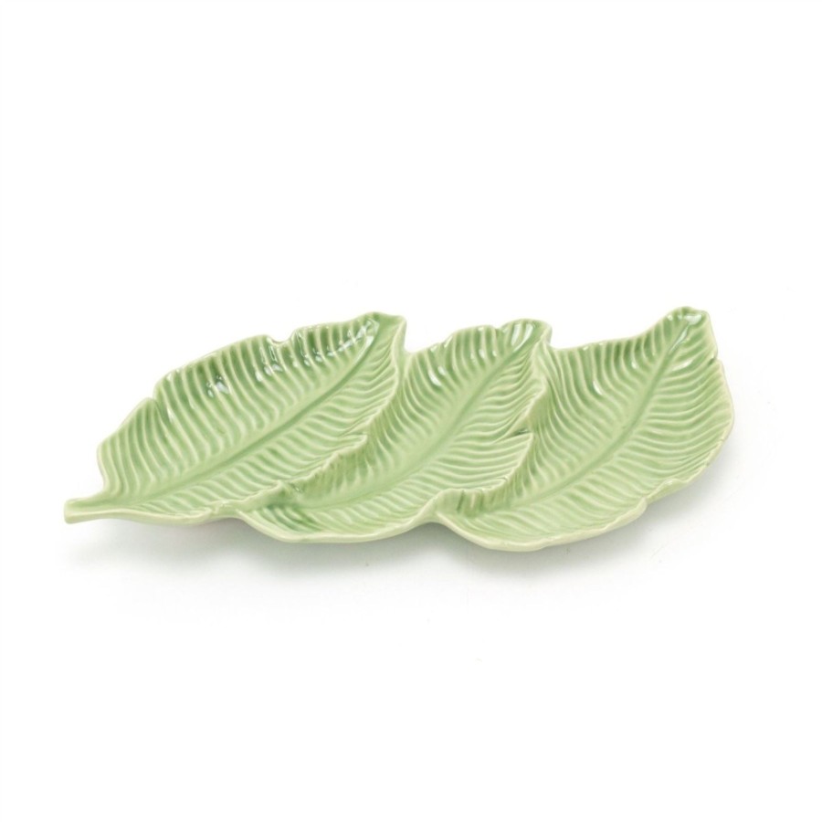 Home Accessories Carousel Shop Decorative Accessories | Beautiful Ceramic Triple Leaf Trinket Tray | Botanical Jewellery Storage Display Plate | Decorative Plate - 37Cm