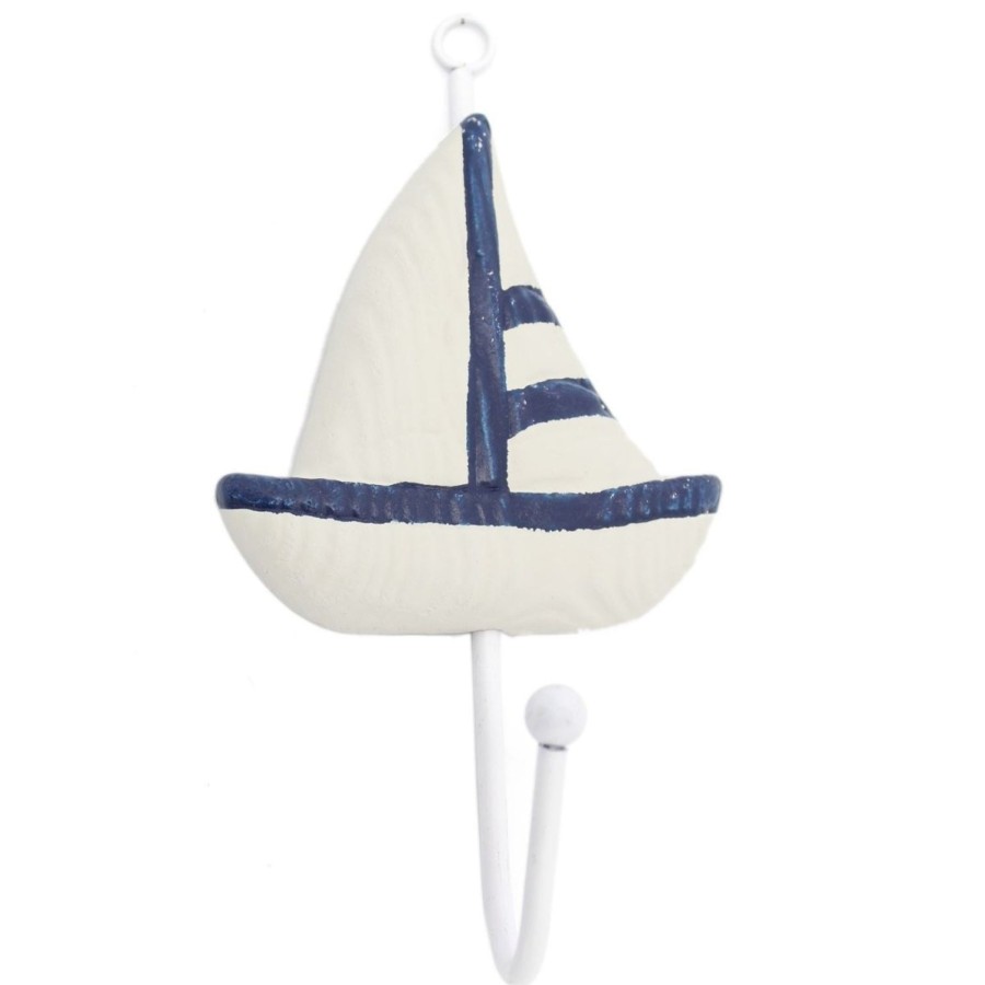 Home Accessories Carousel Shop Bathroom Accessories | Decorative Nautical Wooden Hanging Sailing Yacht Wall Hook - Single Hooks