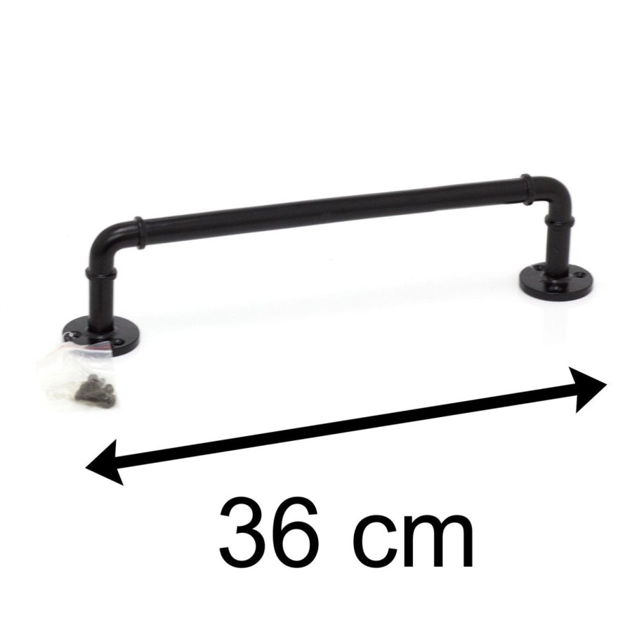 Home Accessories Carousel Shop Shelving & Hooks | 34Cm Black Iron Bathroom Water Pipe Towel Rail | Wall Mounted Towel Bar Towel Holder | Industrial Pipe Towel Rack Bathroom Accessories