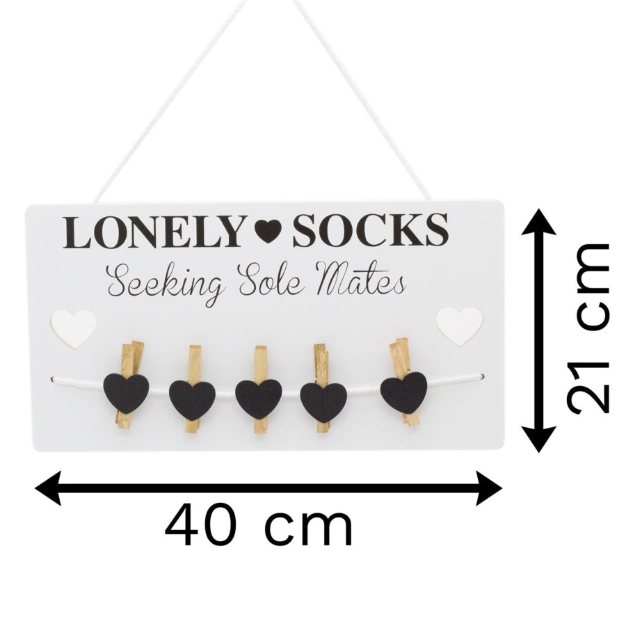 Home Accessories Carousel Shop Signs & Plaques | Humorous Lonely Socks Wooden Sign Plaque With Pegs ~ Lost Sock Organizer