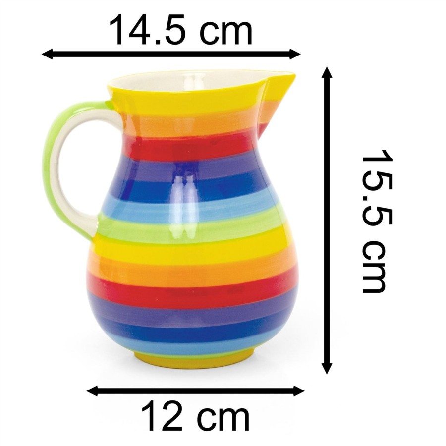 Kitchen & Dining Carousel Shop | Hand Painted Rainbow Stripe Ceramic Flower Jug Vase | Serving Jug Water Pitcher Large Milk Jug | Kitchen Jug Glazed Vase Jug For Flowers