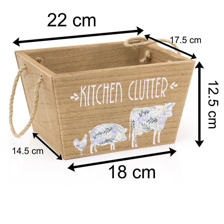 Kitchen & Dining Carousel Shop | Shabby Chic Floral Farm Crate Hamper | Decorative Kitchen Clutter Crate | Wooden Storage Box With Handles