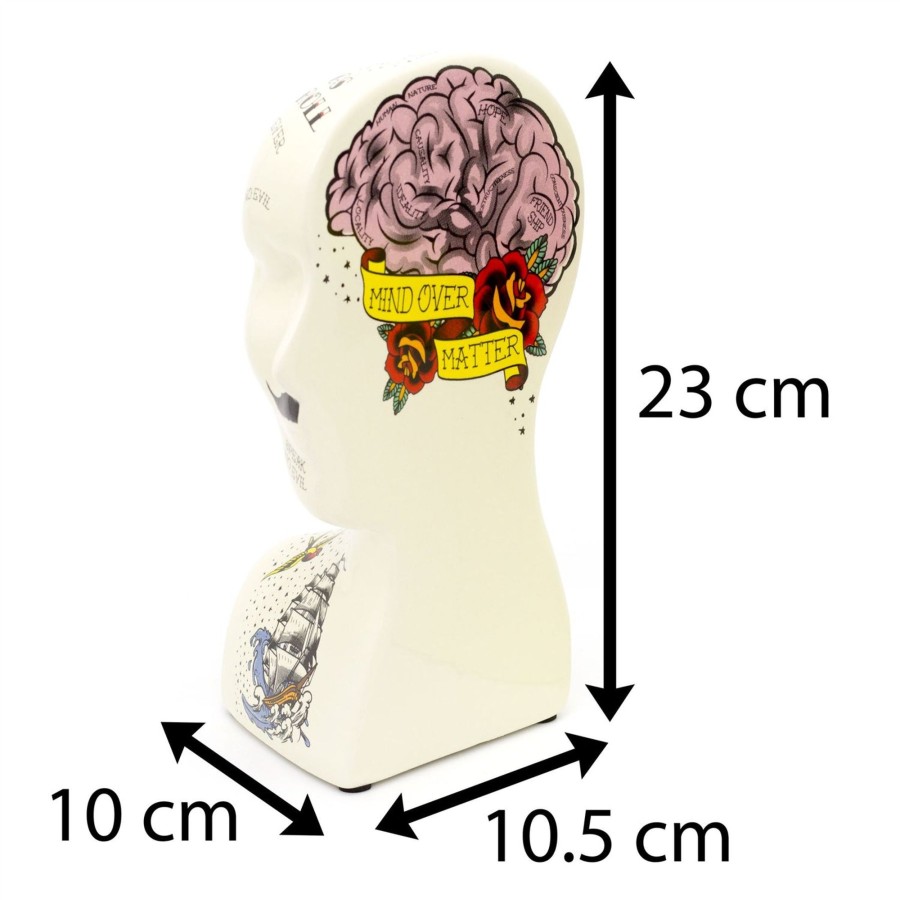 Home Accessories Carousel Shop Decorative Accessories | Novelty Ceramic Phrenology Bookends | Vintage Tattoo Head Book End Set | Statue Bust Book Stopper