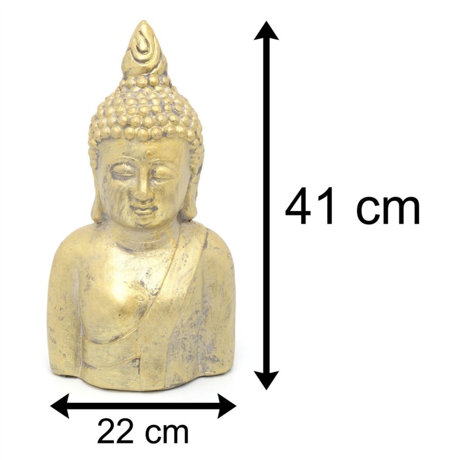 Home Accessories Carousel Shop Decorative Accessories | 41Cm Large Gold Buddha Garden Ornament | Antique Style Outdoor Buddha Statue | Buddha Head Bust Figurine Sculpture