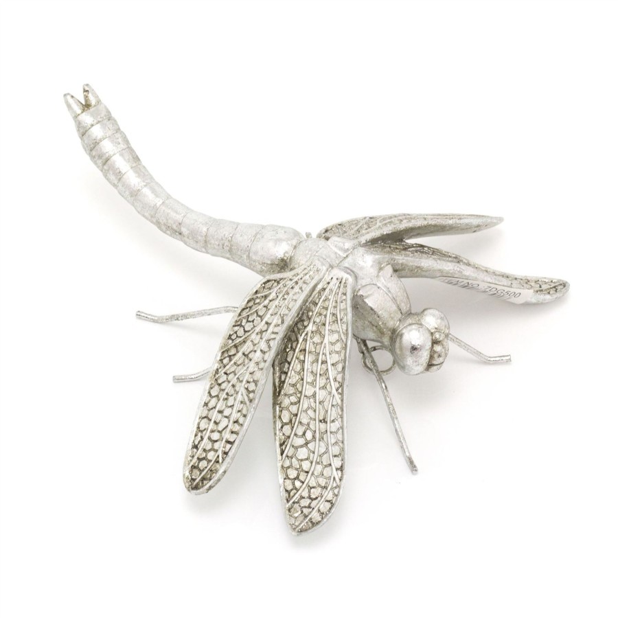 Home Accessories Carousel Shop Decorative Accessories | Silver Effect Dragonfly Garden Ornament | Indoor Outdoor Antique Style Dragon Fly Statue | Insect Sculpture Garden Wall Hanging Decorations