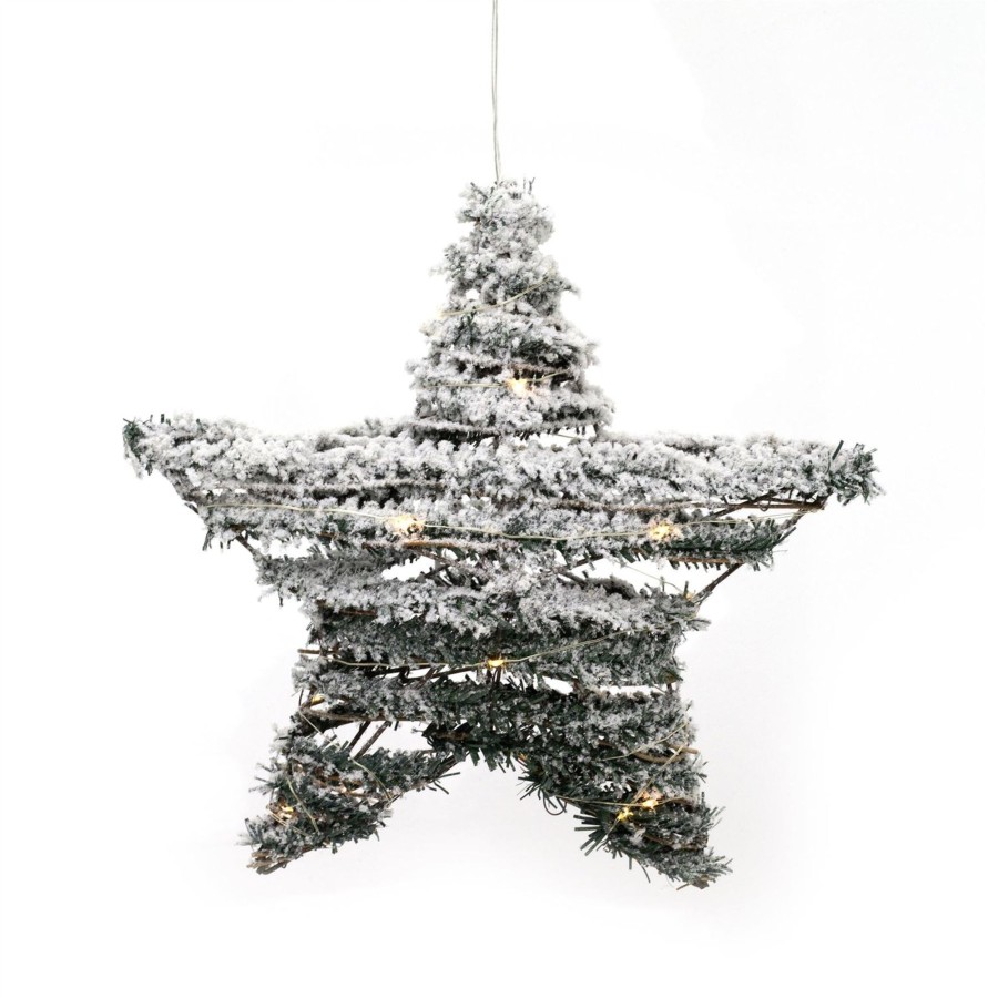 Celebrations Carousel Shop | Snow Topped Hanging Christmas Star Light | Snow Star Decoration With 20 Led Lights Battery Operated | Christmas Window Lights - 30Cm