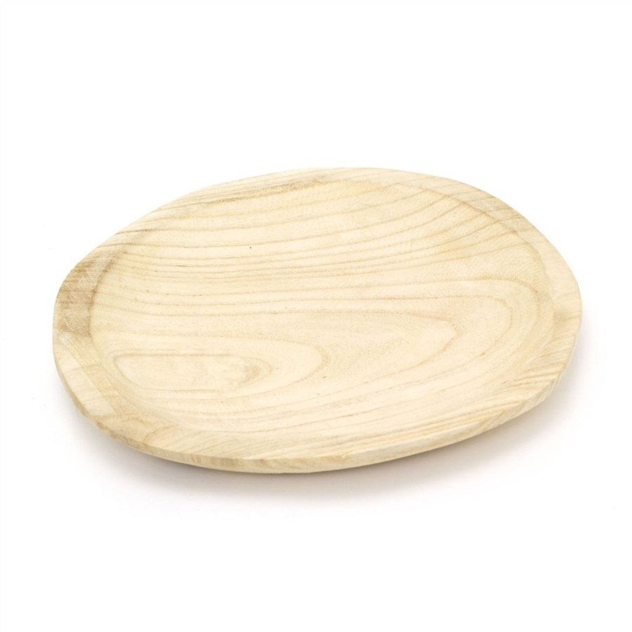 Home Accessories Carousel Shop Decorative Accessories | Natural Paulownia Wood Display Dish | Trinket Tray Jewellery Dish | Round Candle Tray - 32Cm