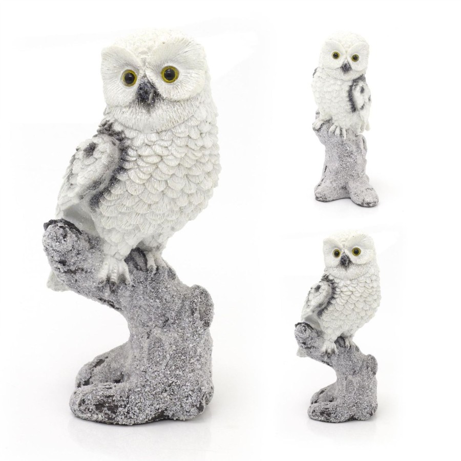 Celebrations Carousel Shop | Snowy Owl Christmas Ornament | 21Cm Resin Winter Bird Christmas Decoration | White Snow Owl Statue Figurine - Design Varies One Supplied