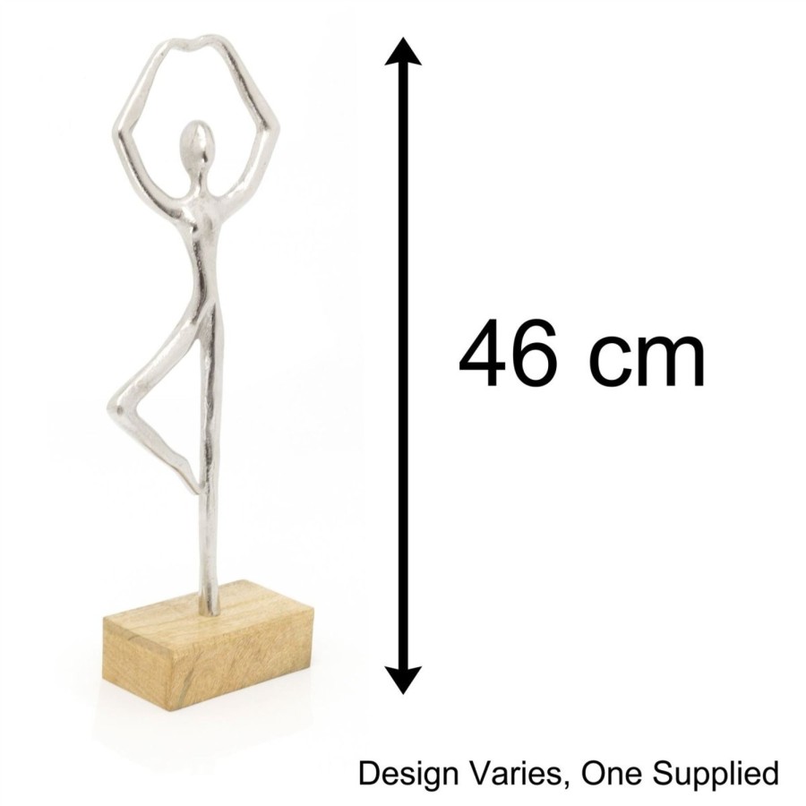 Home Accessories Carousel Shop Decorative Accessories | 46Cm Silver Metal Dancer Ornament On Wood Base | Aluminium Dancing Statue Ballet Dancer Statue | Abstract Ballerina Figurine Dancer Sculpture - Design Varies One Supplied