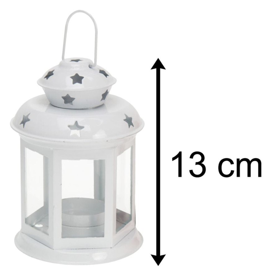 Home Accessories Carousel Shop Candlesticks, Holders & Lanterns | 13Cm Metal Lantern Tealight Holder | Hanging Outdoor Indoor Tea Light Lantern | Star Tealight Candle Holder - White