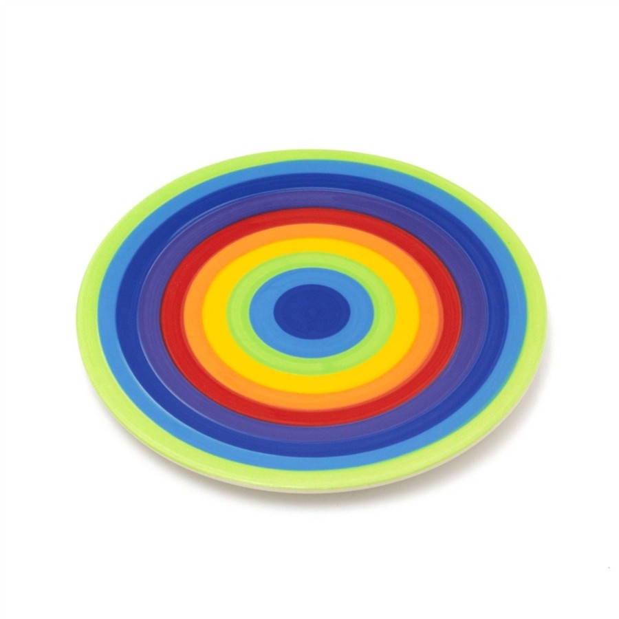 Kitchen & Dining Carousel Shop | 18Cm Hand Painted Rainbow Stripe Ceramic Side Plate | Multicoloured Desert Plate Snack Plate Salad Plate | Round Kitchen Small Plate