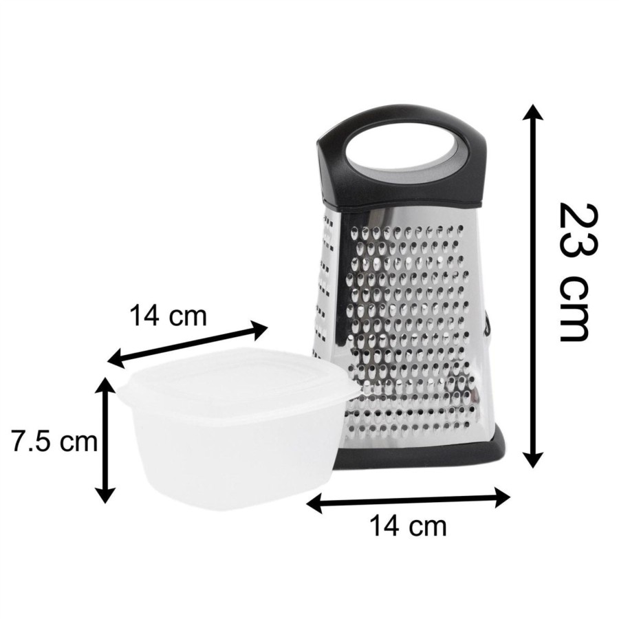 Kitchen & Dining Carousel Shop | 4 Sided Cheese Grater With Fitted Container | Stainless Steel Cheese Grater And Storage Tub | Kitchen Grater Food Grater Box Grater