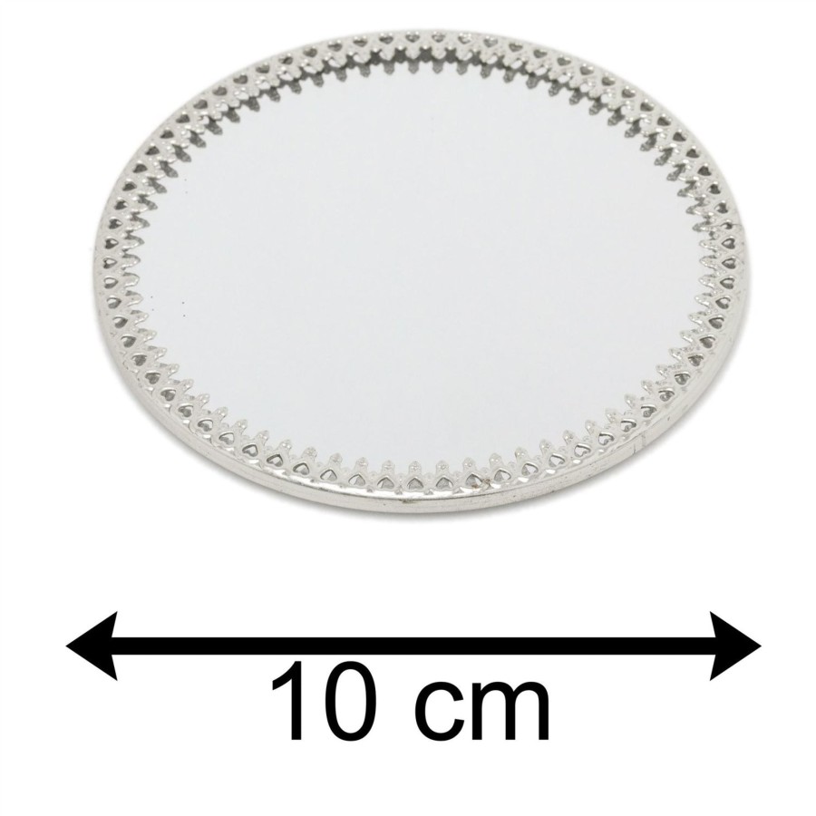 Home Accessories Carousel Shop Candle Plates | 10Cm Decorative Mirror Glass Display Plate | Mirrored Candle Tray | Silver Glass Coaster - Round