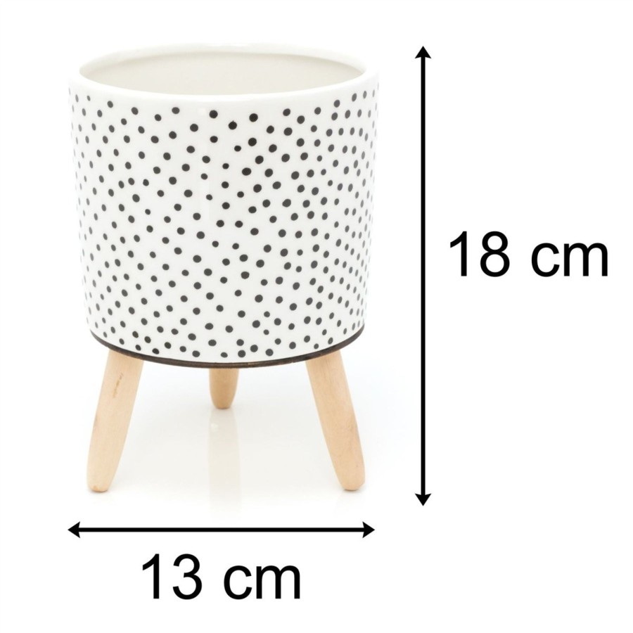 Home Accessories Carousel Shop Vases, Planters & Faux Flowers | Polka Dot Ceramic Plant Pot Holder | Decorative Spotty Cachepot Planter On Legs | Black And White Indoor House Plant Planter