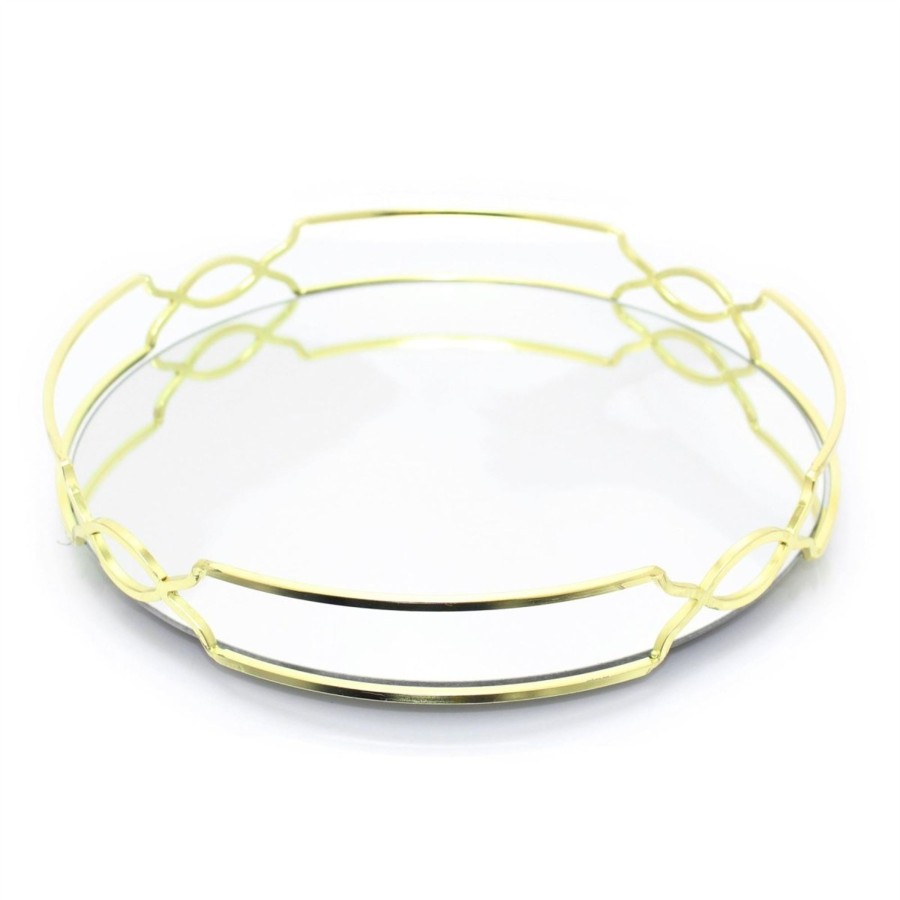 Home Accessories Carousel Shop Candle Plates | Art Deco Gold Mirror Glass Metal Decorative Candle Plate Holder - Table Centrepiece Tealight Tray Perfume Display