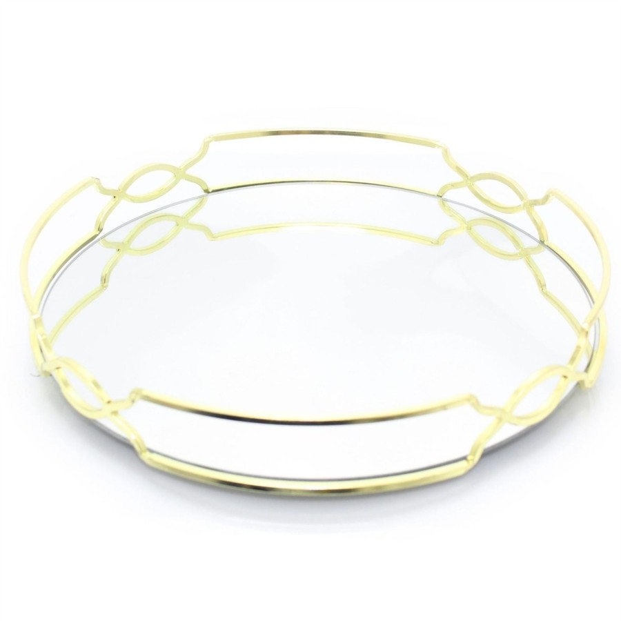 Home Accessories Carousel Shop Candle Plates | Art Deco Gold Mirror Glass Metal Decorative Candle Plate Holder - Table Centrepiece Tealight Tray Perfume Display