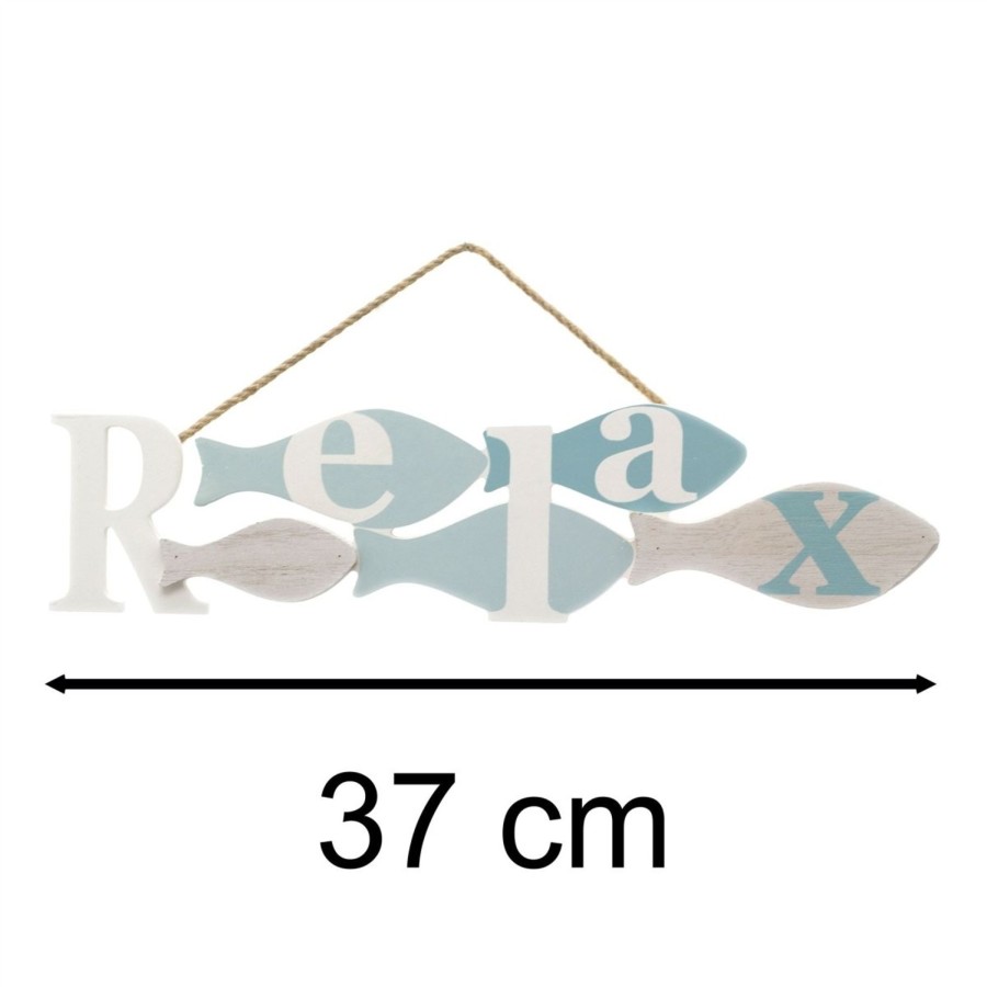 Home Accessories Carousel Shop Signs & Plaques | Nautical Wooden Fish Wall Art | Relax Plaque Coastal Sign Decoration - 37Cm