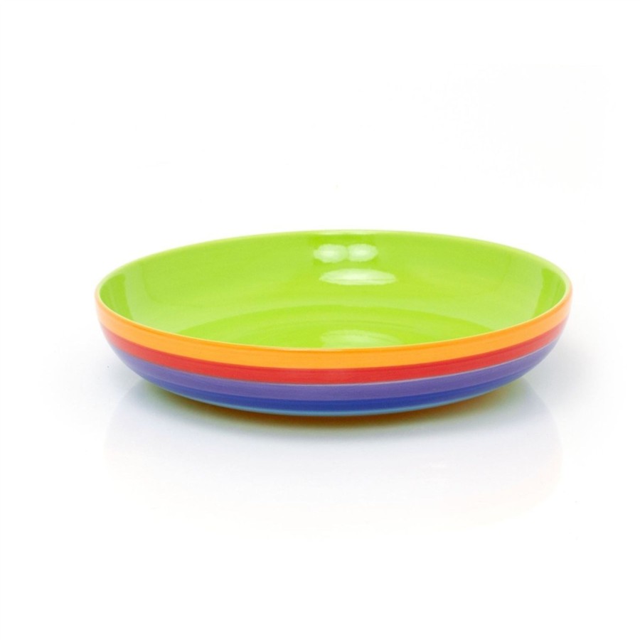 Kitchen & Dining Carousel Shop | 22Cm Hand Painted Rainbow Stripe Ceramic Pasta Bowl | Wide Shallow Dessert Serving Bowl Pasta Plate | Round Multi Coloured Pasta Serving Dish