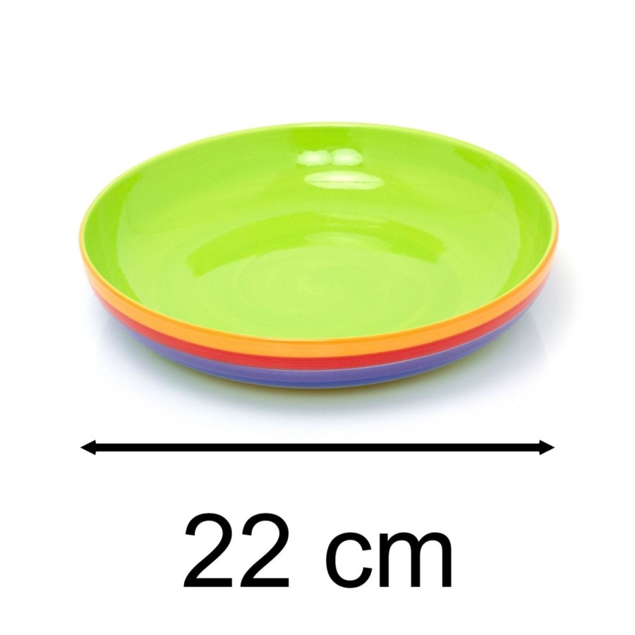 Kitchen & Dining Carousel Shop | 22Cm Hand Painted Rainbow Stripe Ceramic Pasta Bowl | Wide Shallow Dessert Serving Bowl Pasta Plate | Round Multi Coloured Pasta Serving Dish