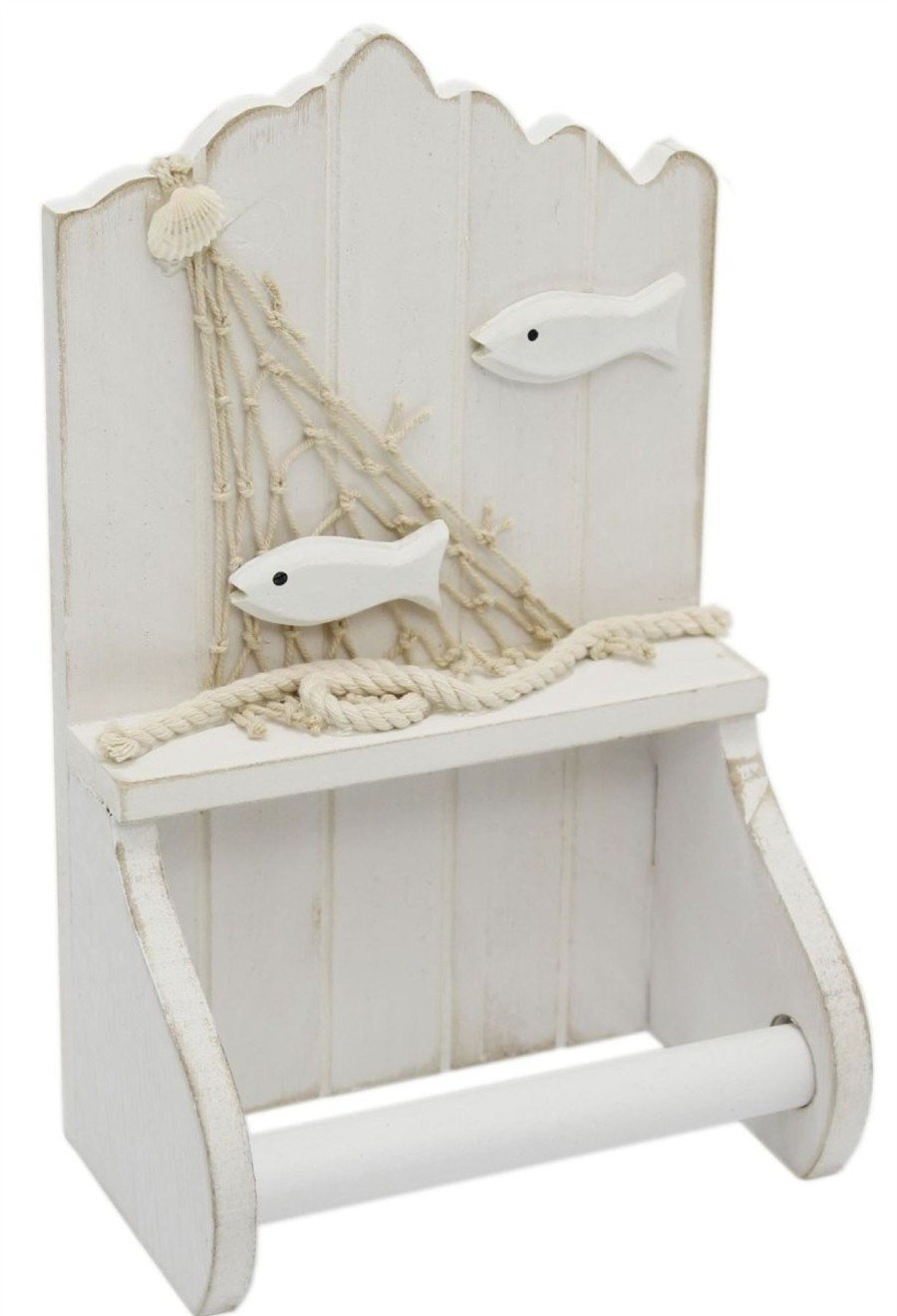 Home Accessories Carousel Shop Bathroom Accessories | White Wooden Shabby Chic Nautical Bathroom Toilet Loo Roll Holder