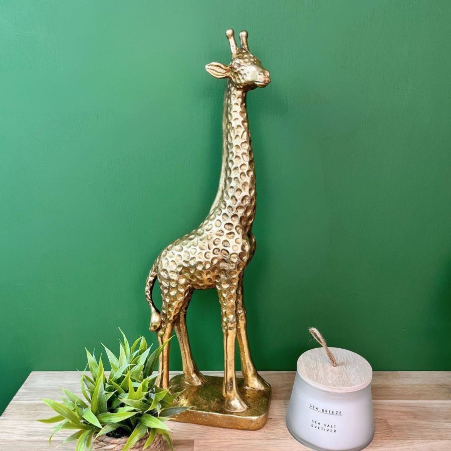 Home Accessories Carousel Shop Ornaments | Large Gold Resin Giraffe Statue Figurine | Wildlife Safari Animal Ornament 51Cm