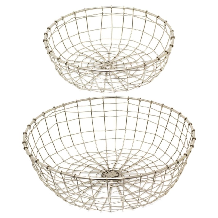 Kitchen & Dining Carousel Shop | 2 Piece Round Silver Display Baskets | Metal Home Storage Basket Set | Wire Vegetable Fruit Baskets