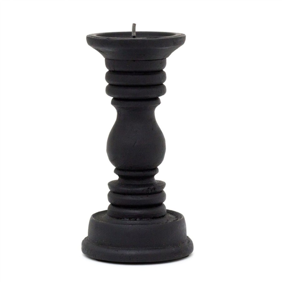 Home Accessories Carousel Shop Candlesticks, Holders & Lanterns | 21Cm Black Wooden Candlestick Pillar Candle Holder | Traditional Wood Candle Stick | Candlestick Holders Candle Stand Table Decoration