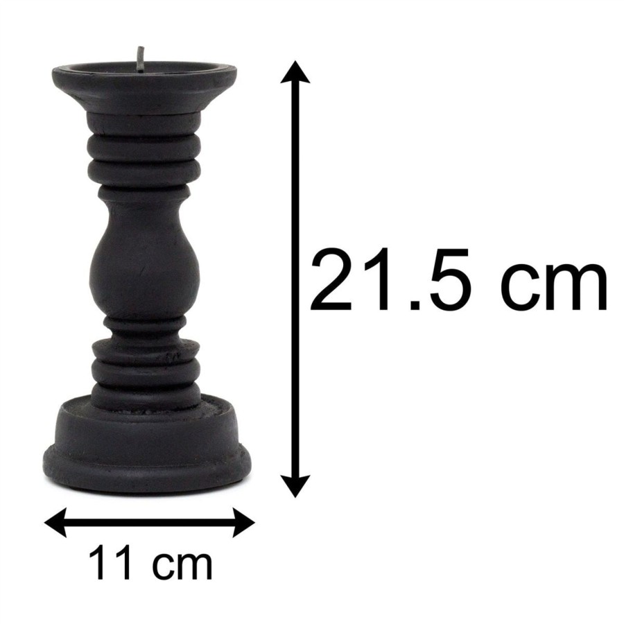 Home Accessories Carousel Shop Candlesticks, Holders & Lanterns | 21Cm Black Wooden Candlestick Pillar Candle Holder | Traditional Wood Candle Stick | Candlestick Holders Candle Stand Table Decoration