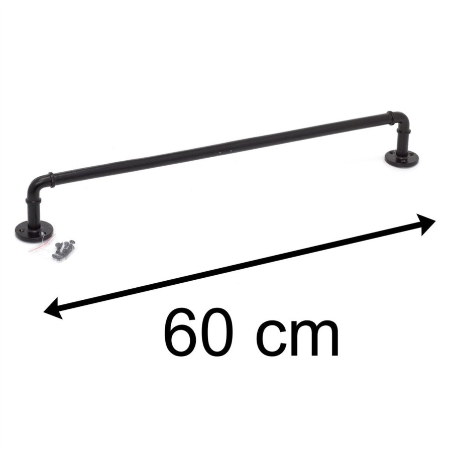 Home Accessories Carousel Shop Shelving & Hooks | 60Cm Black Iron Bathroom Water Pipe Towel Rail | Wall Mounted Towel Bar Towel Holder | Industrial Pipe Towel Rack Bathroom Accessories