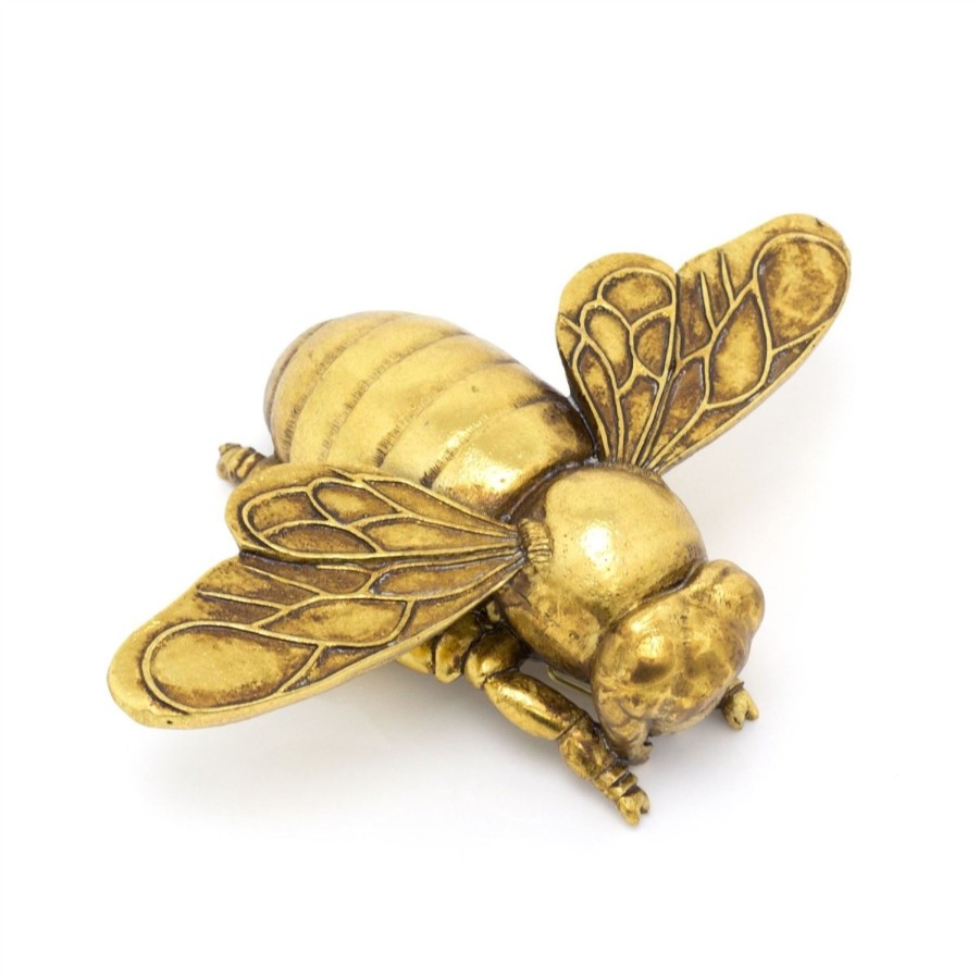 Home Accessories Carousel Shop Ornaments | Gold Tone Honey Bee Garden Ornament | Indoor Outdoor Antique Style Bumble Bee Statue | Bee Sculpture Garden Wall Hanging Decorations