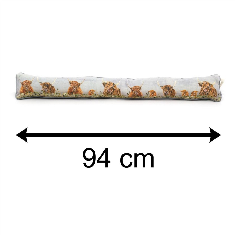 Home Accessories Carousel Shop Draught Excluders | 94Cm Highland Cow Fabric Door Draught Excluder | Winter Draft Excluder Door Cushion | Draft Insulator Door Draught Cushion