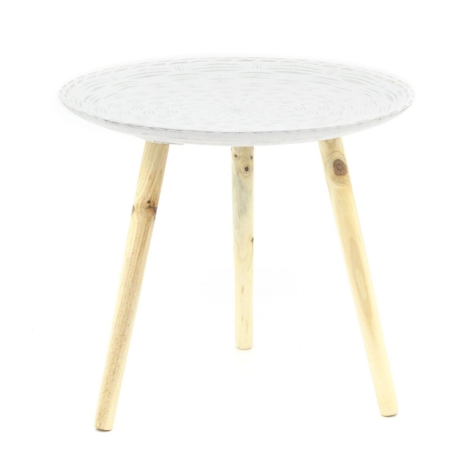 Home Accessories Carousel Shop Side Tables | White Wooden Antique Style Round Side Table | Occasional Table Bedside Tables | Living Room End Tables