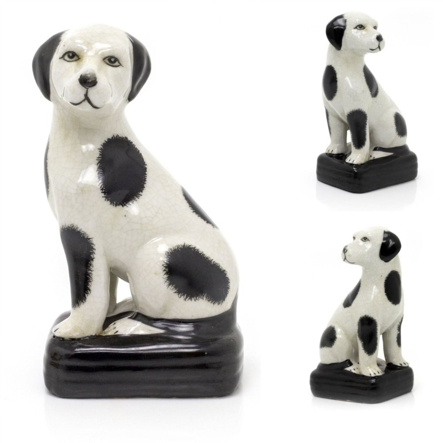 Home Accessories Carousel Shop Ornaments | Vintage Style Porcelain Dalmatian Dog Ornament On Stand | Retro Animal Figurine Dog Statue Sculpture | Black And White Dog Statue - Design Varies One Supplied