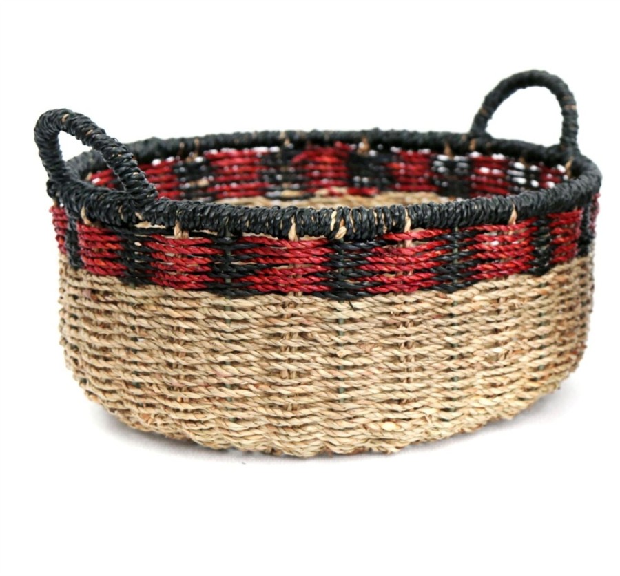 Home Accessories Carousel Shop Boxes & Baskets | Stunning Set Of 2 Black And Red Storage Baskets ~ Small Woven Seagrass Basket