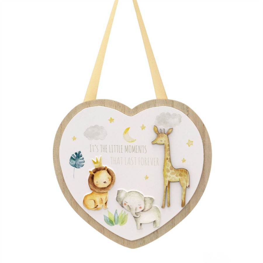 Baby & Child Carousel Shop Room Decor & Storage | Wooden Heart Shaped Little Moments Plaque | Baby Nursery Safari Hanging Sign