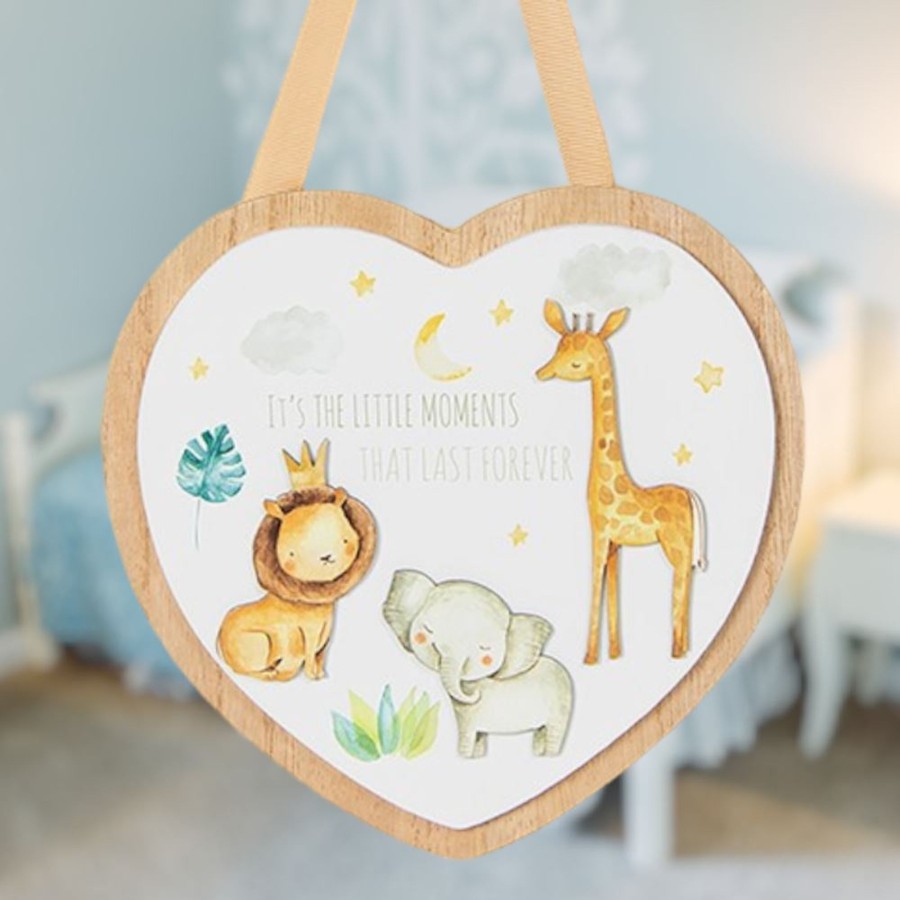 Baby & Child Carousel Shop Room Decor & Storage | Wooden Heart Shaped Little Moments Plaque | Baby Nursery Safari Hanging Sign