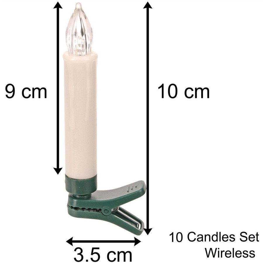 Celebrations Carousel Shop | 10 Flameless Clip On Led Christmas Tree Candles Set | Remote Control Battery Operated Wireless Candles | Candles With Timer Function