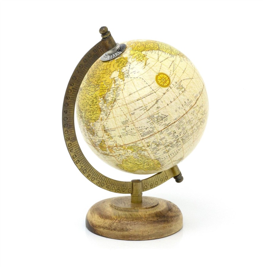 Home Accessories Carousel Shop Ornaments | Antique Globe On Wooden Base | Decorative Vintage Style World Map Desk Globe - Cream